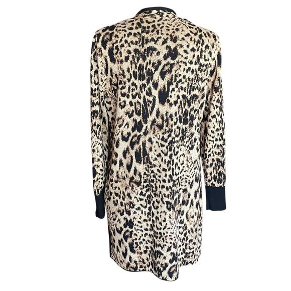 Chico's Animal Leopard Print Cardigan Sweater Size L Long Line Cozy Neutral Work - Picture 4 of 9